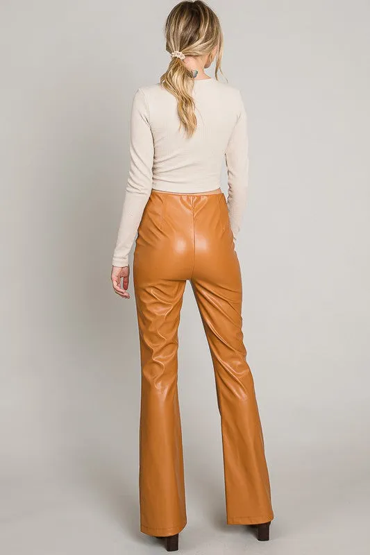 Pull On Pleather Flare Pants
