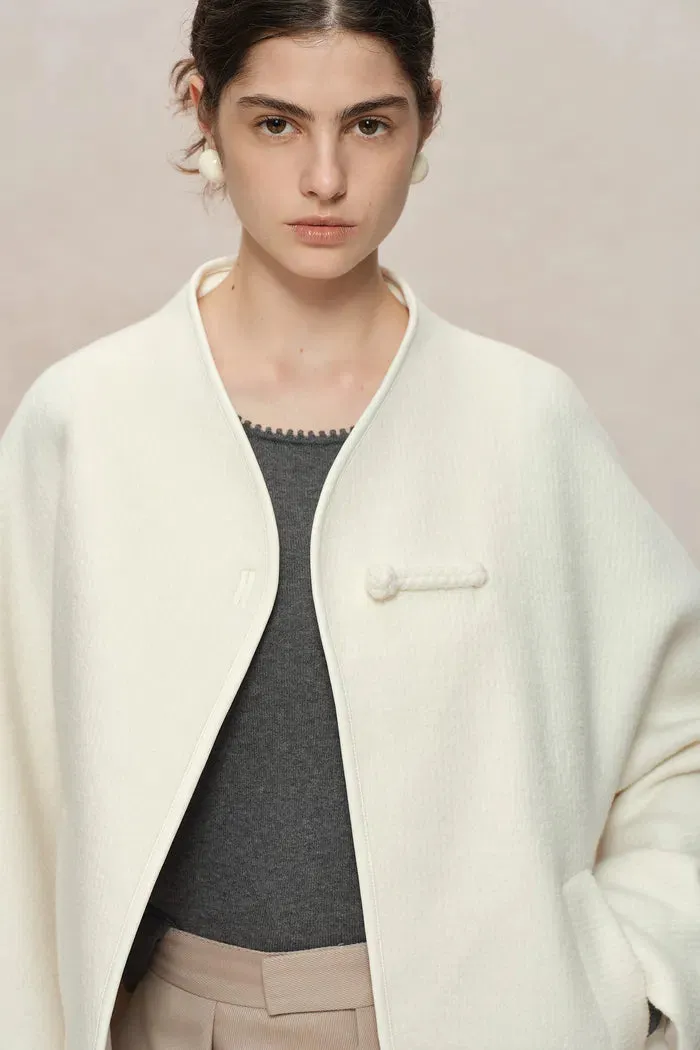 Riri Hand Finished Mandarin Knot Wool Jacket in Australian Merino Blend