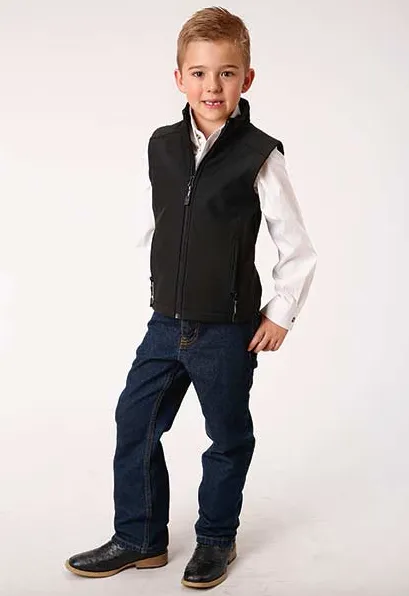 Roper Boy's Black Bonded Softshell Fleece Lined Full Zip Vest 0782-6002