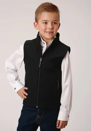 Roper Boy's Black Bonded Softshell Fleece Lined Full Zip Vest 0782-6002
