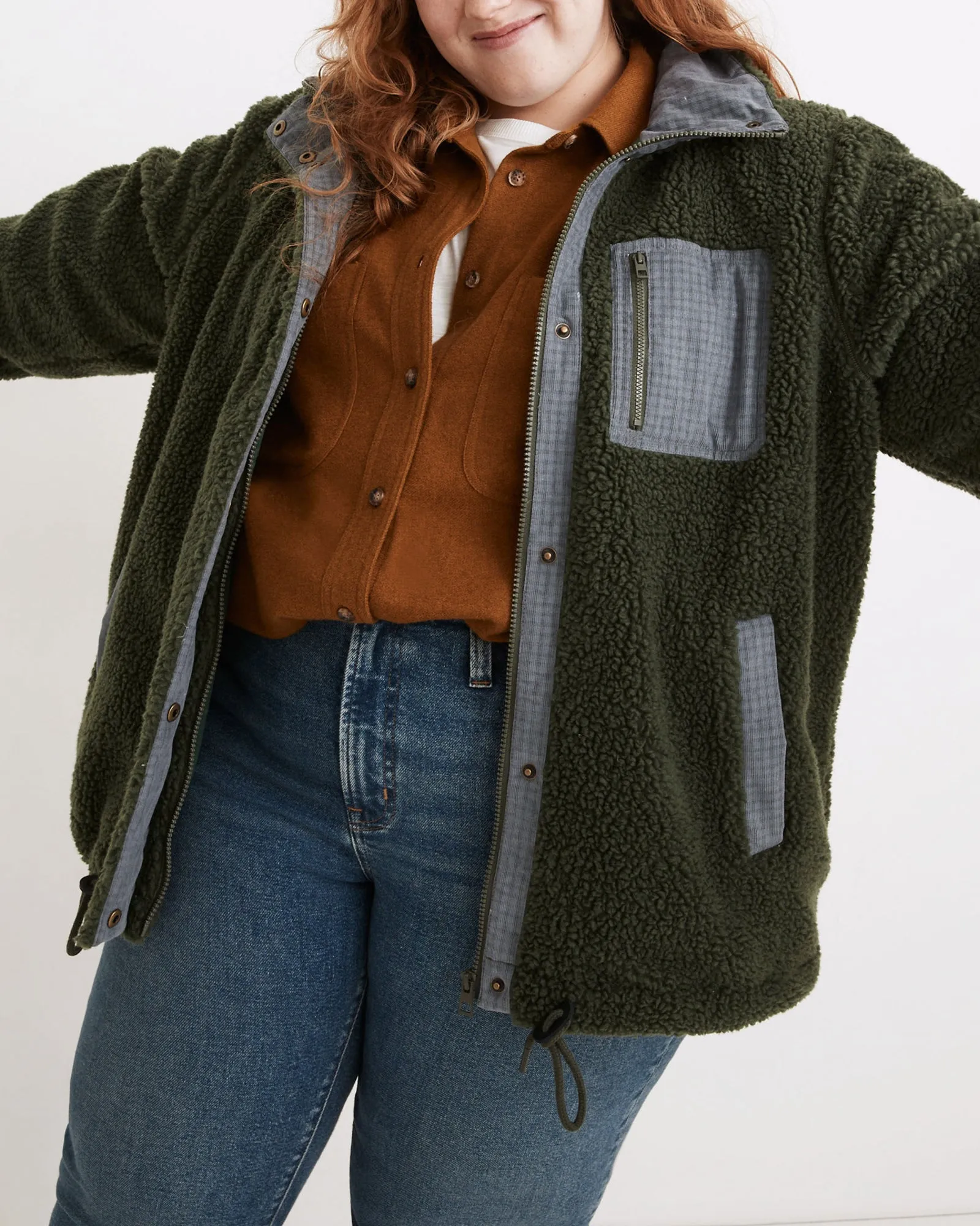 Sherpa Zip-Up Jacket | Forest Green