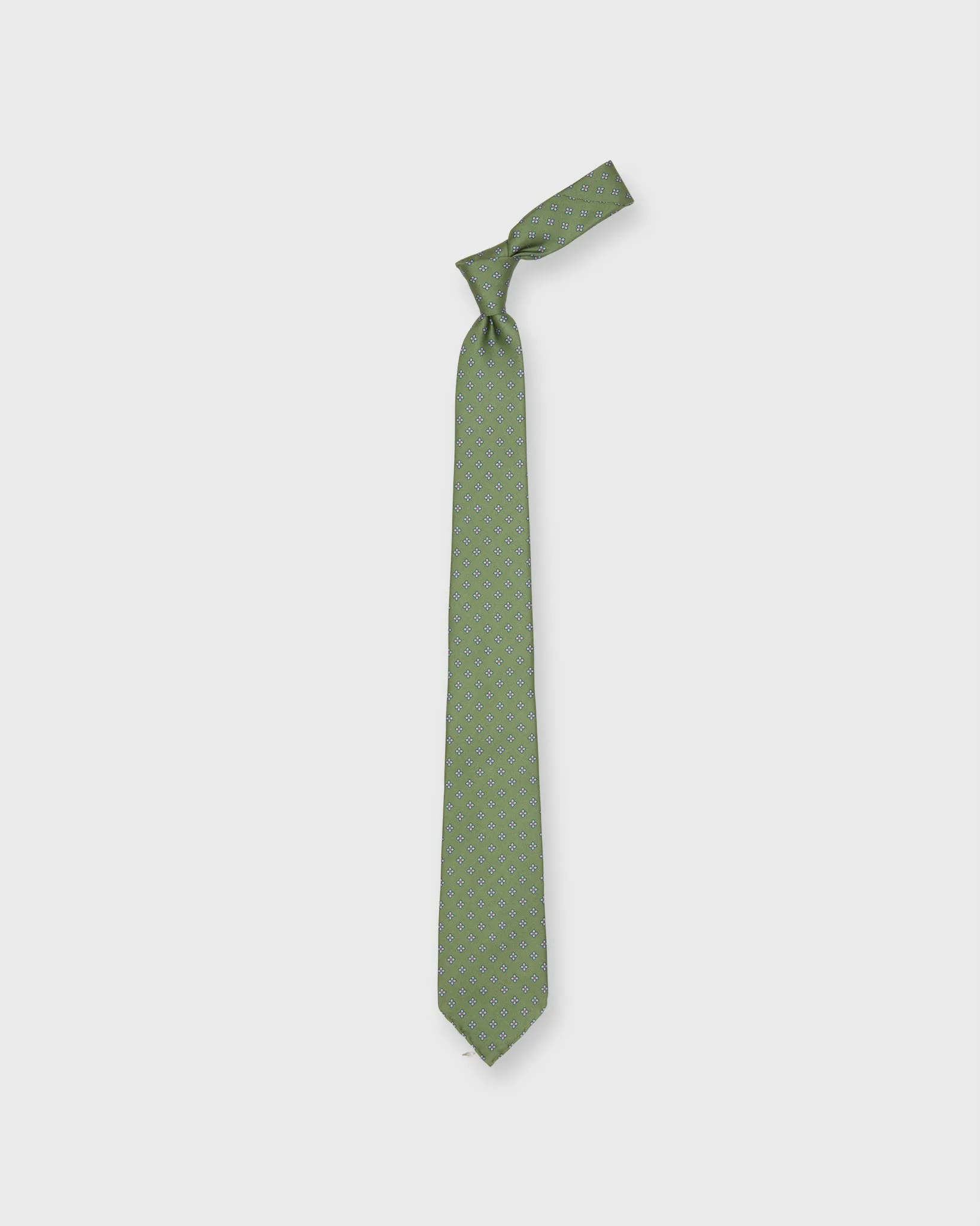Silk Print Tie in Olive/Sky Flower