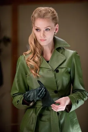 Stylish Olive Green Leather Jacket Worn By Viktorovna Khodchenkova | Viktorovna Khodchenkova Stylish Olive Green Leather Jacket