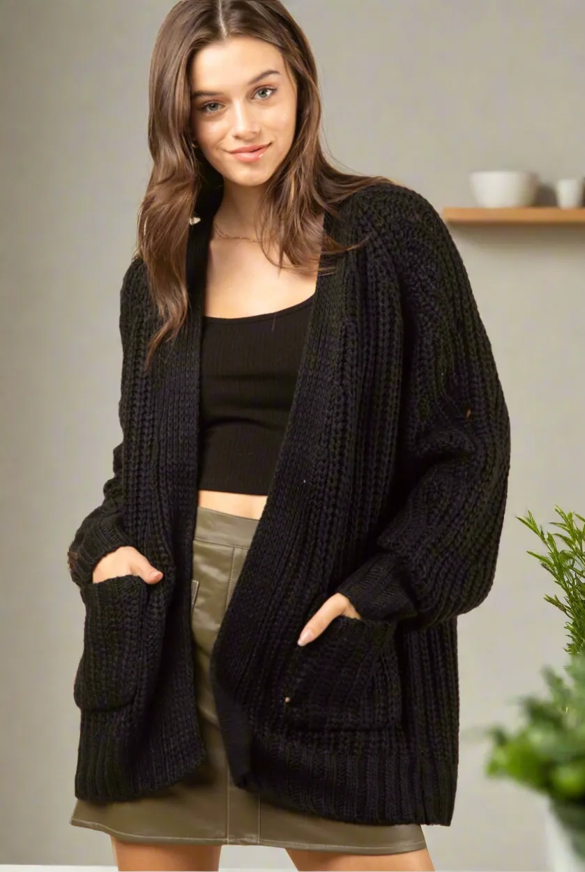 Textured Sleeve Oversized Knit Sweater Cardigan