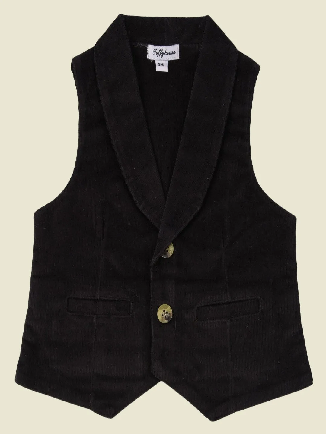 ToffyHouse Classic Black Corduroy Vest with Button Front and Pockets for boys