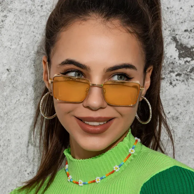 Vintage Square Metal Small Frame Driving UV Protection Sunglasses