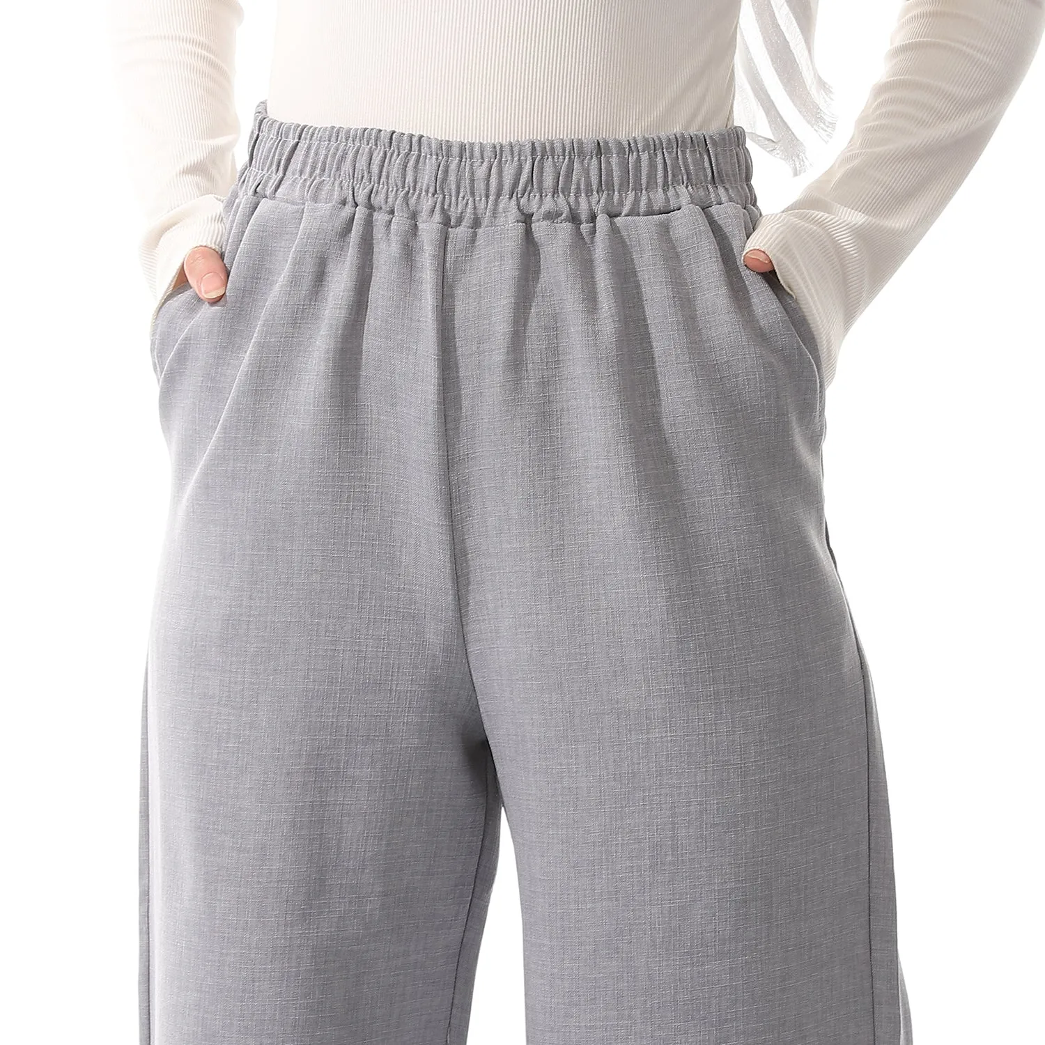 Wide Leg Elastic Waist Plain Iron Grey Pants