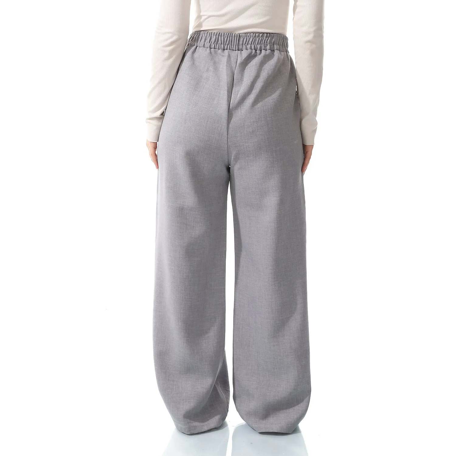 Wide Leg Elastic Waist Plain Iron Grey Pants