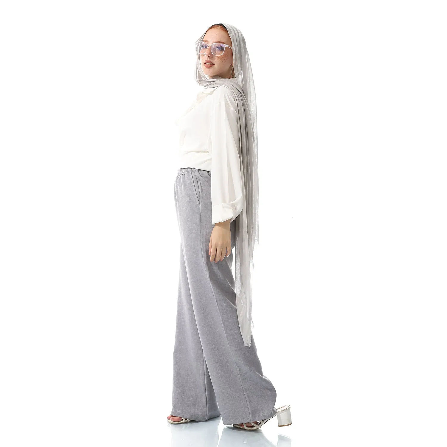 Wide Leg Elastic Waist Plain Iron Grey Pants