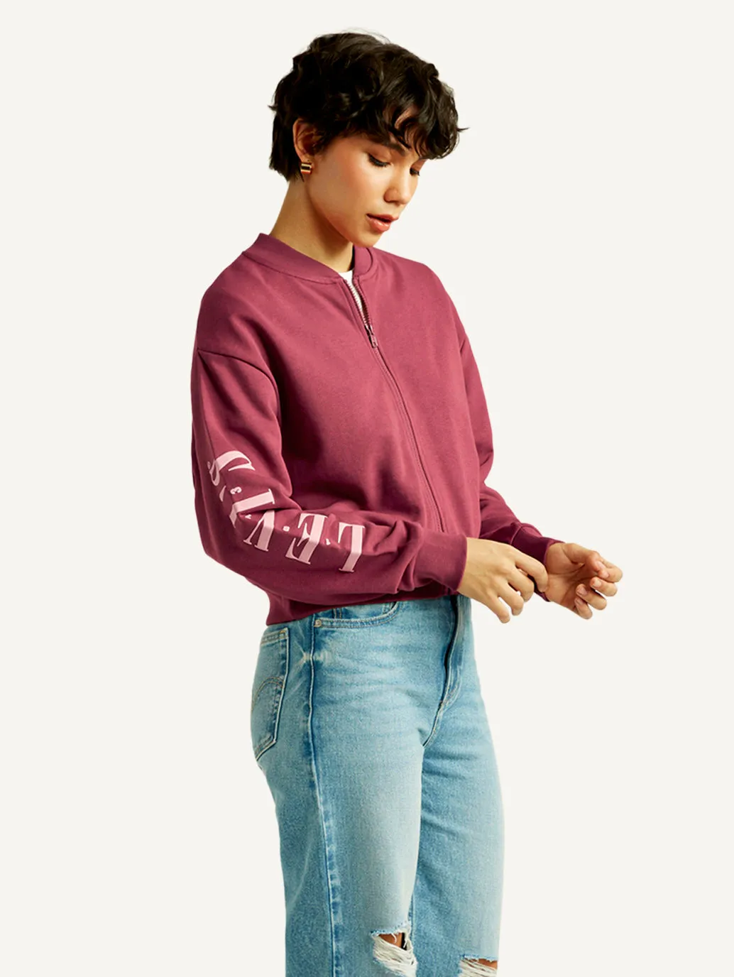 Women's Typographic Burgundy Bomber Jacket